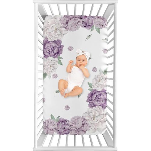 Sweet Jojo Designs Fitted Baby Crib Sheets (Boho Purple Floral) for Girls, Infant Nursery, Toddler Room - Standard Size (Photo Op, Lavender, Bohemian, Vintage, Watercolor, Shabby Chic, Farmhouse)