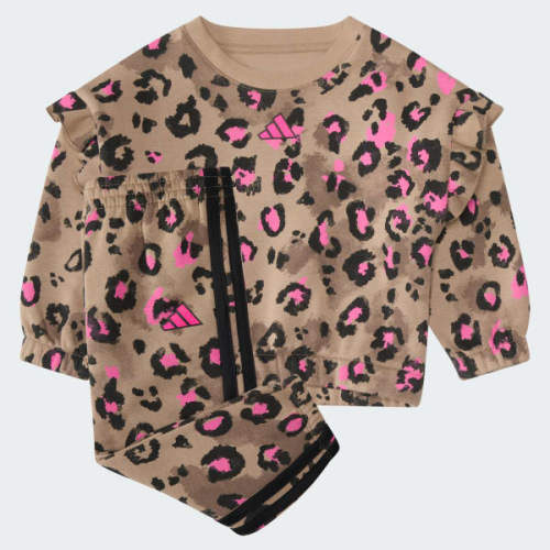 2-Piece Long Sleeve Printed Flutter Sleeve Pullover & Elastic Waistband Printed Jogger Set
