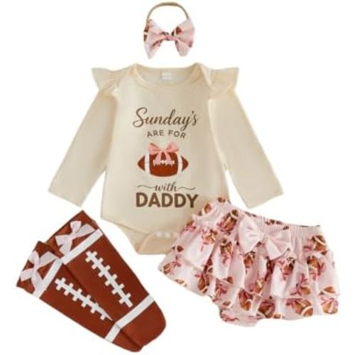 Baby Girl Football Outfit Romper Shorts Bow Headband Socks Set