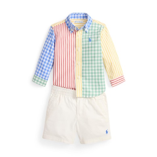 Cotton Poplin Button-Down Shirt & Shorts Set