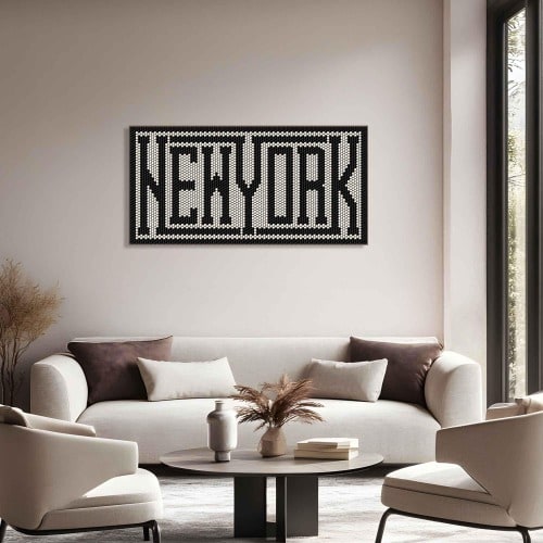 New York Wall Art Tile Typographic Poster, NYC Artwork For Walls, Travel Destination Sign City State Lovers Housewarming Gift Vacation Decor