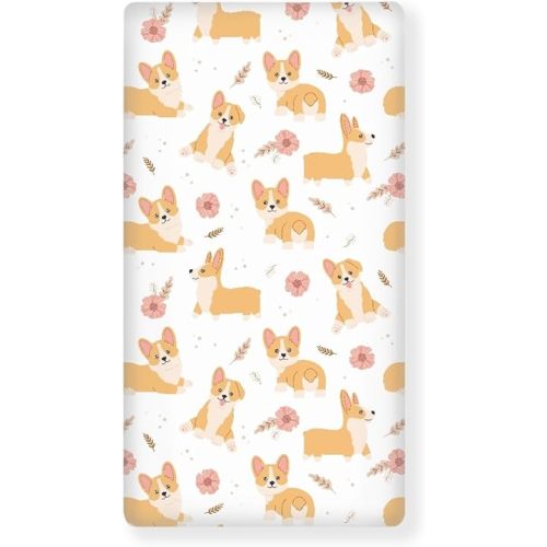 Corgi Dog Baby Crib Sheets for Boys Girls Animals Fitted Crib Sheet for Standard Crib and Toddler Mattress Cute Baby Mattress Sheets Toddler Bed Sheet 52x28x8 in
