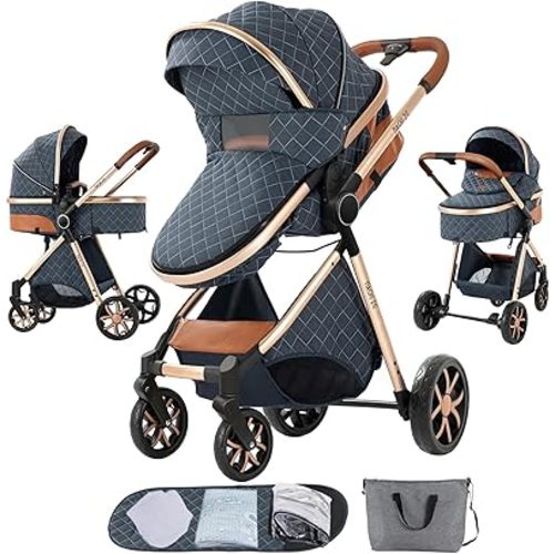 2 in 1 Baby Stroller, One Click Folding Convertible Newborn Infant parm, Standard Cart, Reclining Buggy That can be Pushed Forward and Backward, New Born Pushchair 0-36 Month (2USV9-BLUE)