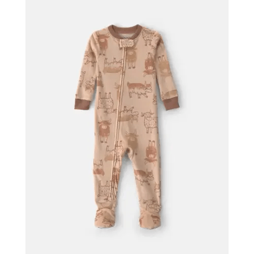 Baby Boy 1-Piece Cow 2-Way Zip DreamPlush Snug Fit Footed Pajama - Brown | Carter's