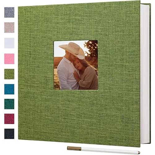 Finksy Large Photo Album Self Adhesive 3x5 4x6 5x7 8x10 8.5x11 Pictures Linen Cover 40 Blank Pages Magnetic DIY Scrapbook Album with A Metallic Pen