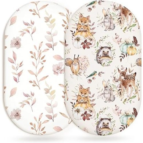 Bassinet Sheets for Baby Girls Boys 2 Pack, Fitted Baby Mattress Sheet for Rectangle, Oval, Hourglass Bassinet Mattress, Breathable Cozy & Universal Fit (Forest Friends, Bassinet Sheet)