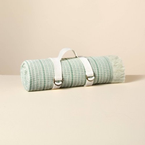 72"x92" Oversized Indoor/Outdoor Throw Blanket Green/White - Hearth & Hand™ with Magnolia