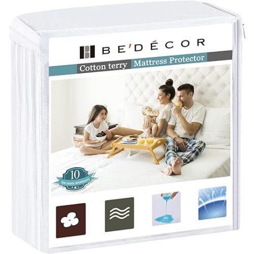 Bedecor Full Waterproof Mattress Protector,Pee and Bed Wetting Protection Cover for Kids and Pets, Fitted Deep Pocket for 9-18 Inch Deep