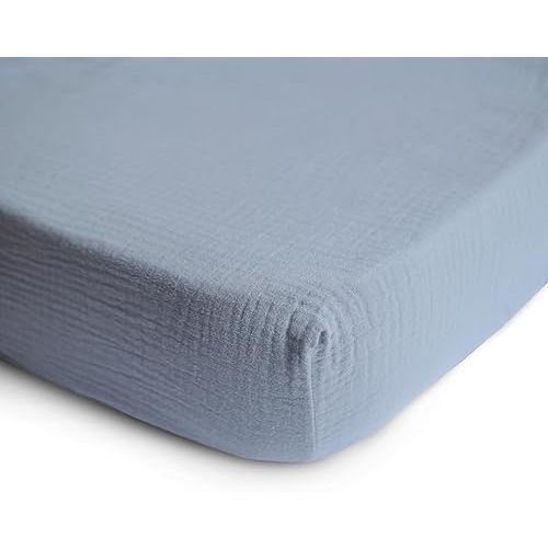 mushie Extra Soft Muslin Fitted Crib Sheet | 192 Thread Count | 28"x 52" (Tradewinds)