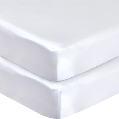 Satin Crib Sheets 2 Pack for Boys Girls, Soft & Silky Crib Sheet for Baby Hair (52"x28"x8") Fitted for Standard Crib Mattress, White Crib Sheets