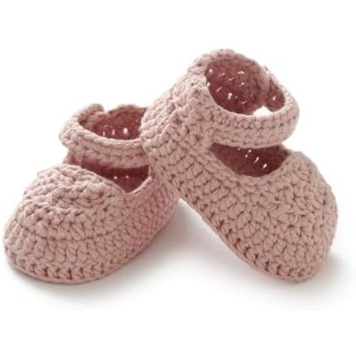 Hadetoto Baby Booties Newborn Baby Mary Jane Shoes Hand Crochet Knit First Walkers Cotton Infant Bootie