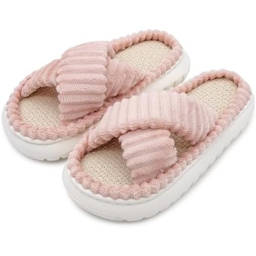 ISZPLUSH Corduroy Slippers for Women – Cloud Comfort Memory Foam House Shoes with Arch Support, Non-Slip EVA Sole – Indoor Outdoor Pillow Slippers for Bedroom, Hospital, Nursing