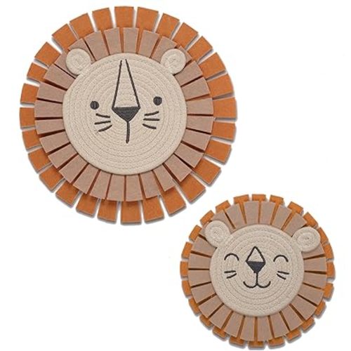 Lambs & Ivy Jungle Adventure 2-Piece Yarn/Felt Lion Wall Decor - 9 & 12.5 Inch