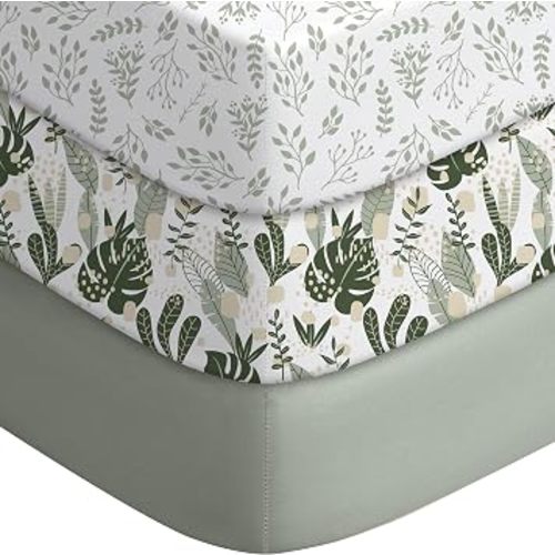 Yoofoss Baby Crib Sheets for Boys Girls, Fitted Crib Sheet 3 Pack for Standard Crib and Toddler Mattress, Super Soft Microfiber Baby Sheet 28x52x8in (Small Leaves)