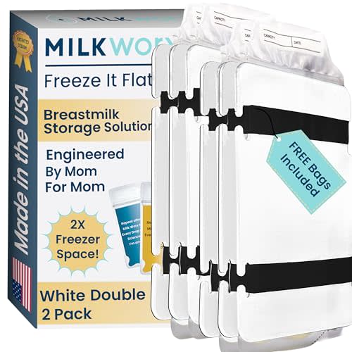 Freeze It Flat Breastmilk Bag Organizer, Set of 2 (White Double) | Set of 2 organizers, freezes breast milk bags flat, doubles freezer storage, works with top milk bag brands, wipe clean