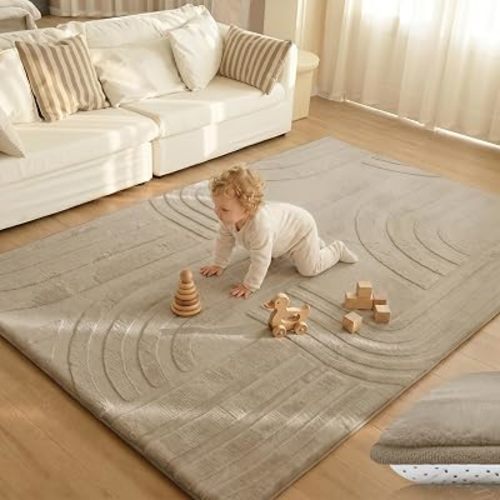 Huloo Sleep Baby Mat for Floor,Extra Large 6'7" x 13'2" Rug,Light Brown