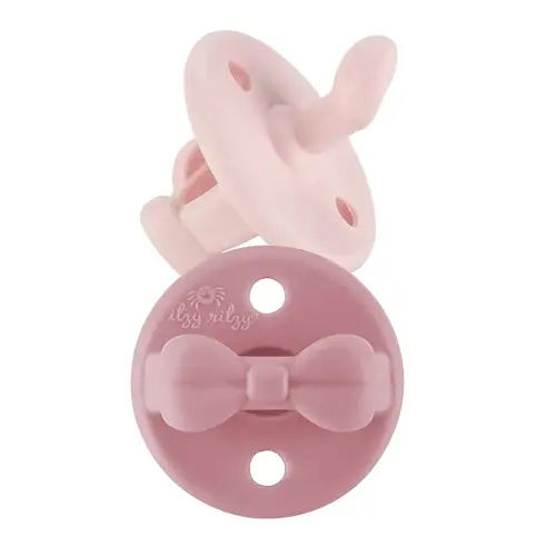 Itzy Ritzy Silicone Orthodontic Pacifiers - Itzy Soother with Collapsible Handle & Two Air Holes for Added Safety, Baby Pacifiers for Ages 0 - 6 Months (Ballet Slipper & Primrose)