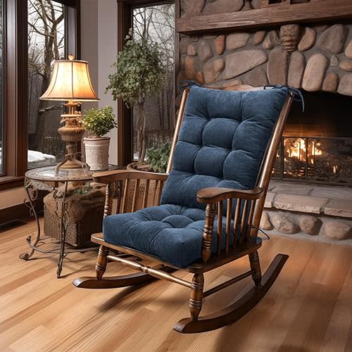 Lokex Rocking Chair Cushion Only,Tufted Non-Slip Comfortable Rocking Chair Cushions Indoor with Ties,Striped Rocking Chair Pads (Indigo Blue, 28x18/18x18)