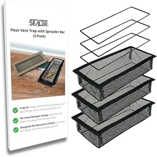 SEAL360 Floor Vent Screen Net, Air Vent Filter Mesh Catches Toys Snacks Pet Hair and Pet Food, Keeps Bugs Out, Patent Pending, 4”x12” (3-Pack)