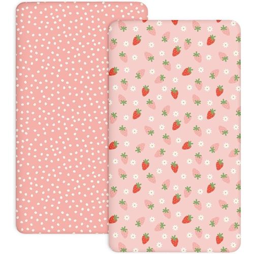 Pack and Play Sheets 2 Pack, Fitted Jersey Knit Mini Crib Sheets for Baby Boys and Girls, Compatible with Graco Pack N Play and Mini Crib Mattress (Blush Berry, Pack N Play/Mini Crib Sheets)