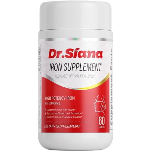 Dr.Siana Iron Supplement Tablets,25 mg/Tablet Iron Supplement Promotes Normal Red Blood Cell Production,with Vitamin B12, Folic Acid & Vitamin C for Absorption - Vegan - 60 Tablets