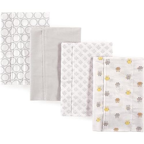 Luvable Friends Unisex Baby Cotton Flannel Burp Cloths, Owl, One Size