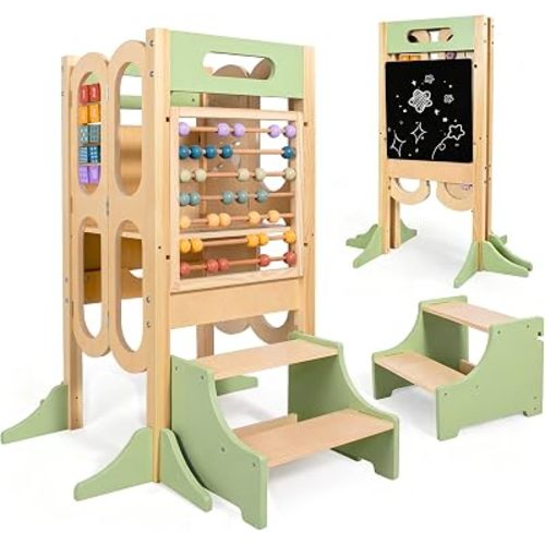 aiwo Foldable Toddler Tower with 2 Step Stool Kitchen Stool Standing Helper