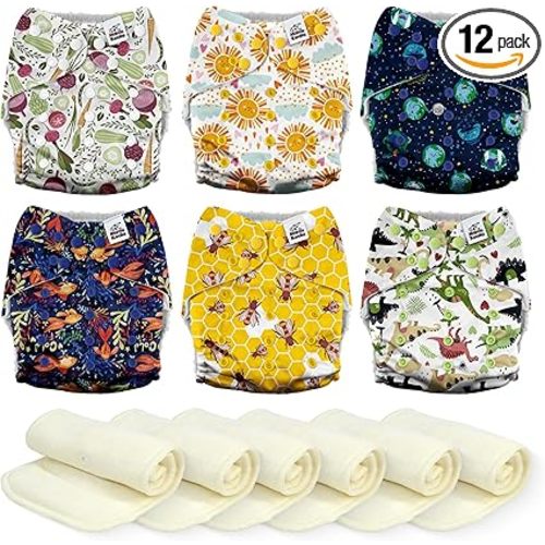 Mama Koala 3.0 Cloth Diapers for Babies, 6 Pack One Size Washable and Reusable Pocket Diapers for Newborns and Toddlers (Animals and Earth)