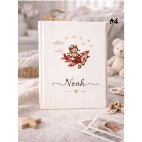 Personalized Baby Photo Albums, Hand Embroidered Linen Cover, Custom Memory Book, Newborn Gift, Nursery Album