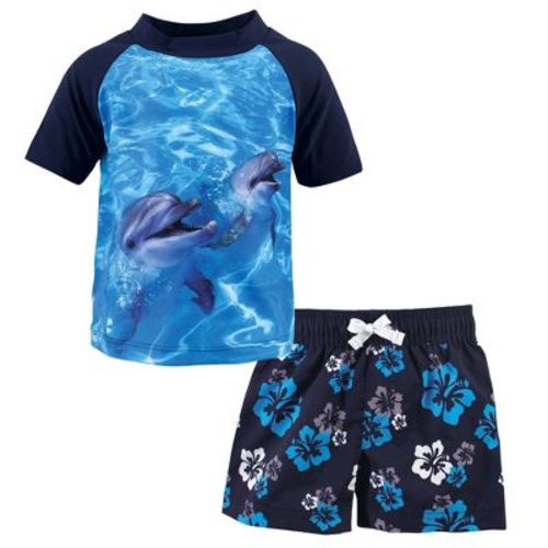 Hudson Baby Infant Boy Swim Rashguard Set, Boy Dolphin, 6-9 Months