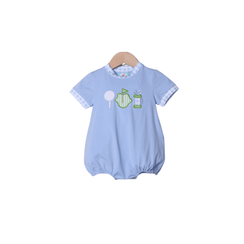 Applique Tee Time Blue Gingham Bubble