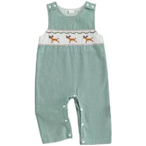 My First Christmas Baby Boy Outfit Newborn Plaid Santa Overalls Jumpsuit Smocked Romper Fall Christmas Clothes