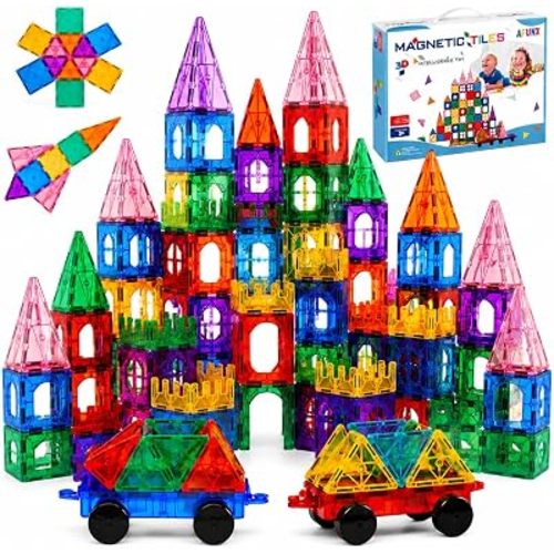 AFUNX 102PCS Magnetic Tiles for Kids,Strong Magnets,3D Clear STEM Toys