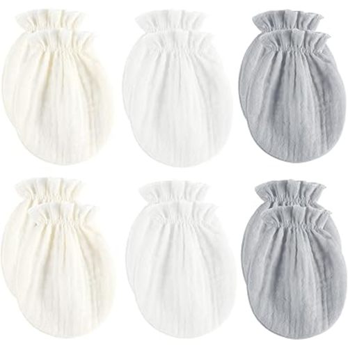 Newborn Mittens No Scratch 100% Cotton Mitts Boy Girl baby mittens 0-6 months 6 Pack
