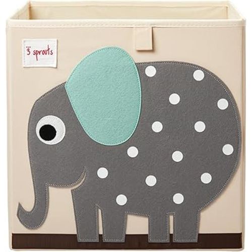 3 Sprouts Toy Storage Organizer: Toy Box Cube Organizer for Playroom, Nursery - Foldable Storage Bin - Elephant