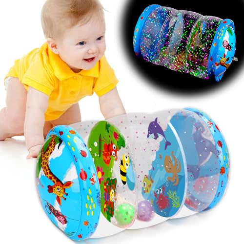 Crawling & Walking Baby Toys 6-12 Months Glowing Jumbo Inflatable Rolling Infant Toy 7 8 9 10 12-18 Month Old Tummy Time Sensory Development Light Up Toys for 1 2 Year Old Boy Girl Easter Gifts