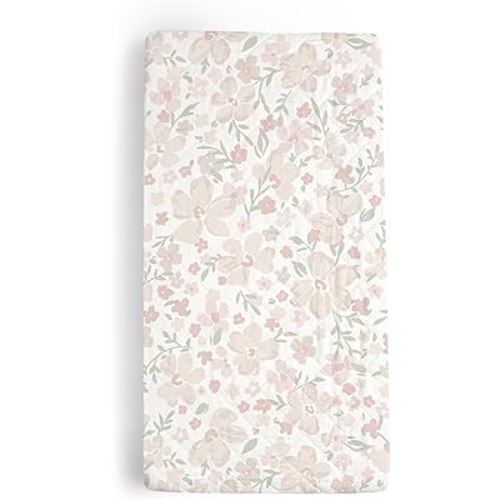 Changing Pad Cover, GOTS Certified Organic Cotton Changing Table Cover Non Toxic Quilted Ultra Soft Girls Boys Flowers (16"x33", Blossom)