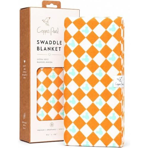 Copper Pearl Swaddle Blankets for Newborns | Soft Stretchy Receiving Blankets for Boys and Girls | Large 46 x 46 Inch Baby Blankets | Lightweight and Breathable Swaddles | Mickey Mouse Check
