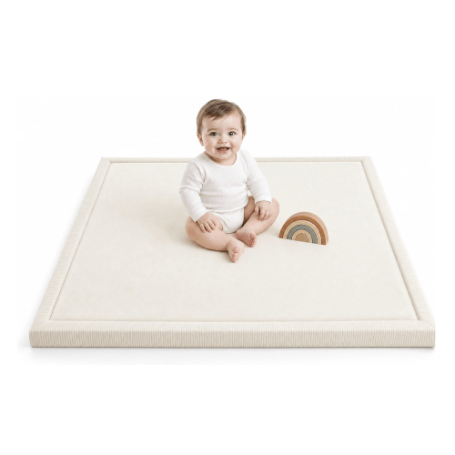 Baby Play Mat for Floor, Soft Flannel Baby Crawling Mat for Tummy Time, Cushioned Infant Activity Mat with Anti-Slip Backing, Comfortable Playpen Mat for Nursery Beige, 59"x71"