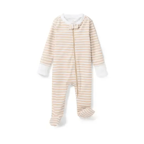Baby's Pima Romper in Camel Stripe | 0-3 months