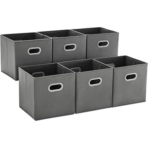 MAX Houser Fabric Storage Bins Cubes Baskets Containers with Dual Plastic Handles for Home Closet Bedroom Drawers Organizers (Cattail Gray)