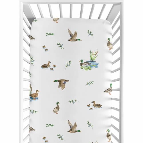 Watercolor Mallard Ducks Collection Crib Sheet