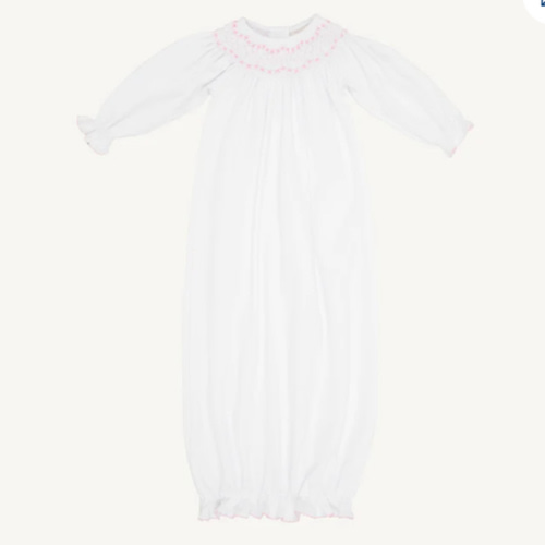 Sweetly Smocked Greeting Gown - Worth Avenue White with Palm Beach Pin- 0-3M
