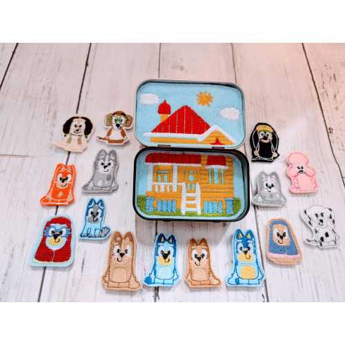 Blue Dog Pocket Playset, Tin playset, pretend play, quite time play,
