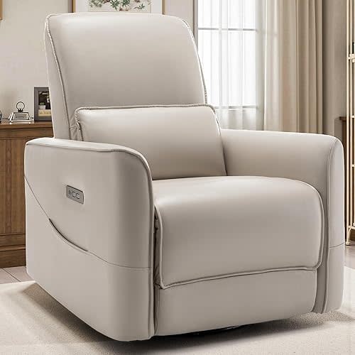 Nursery Glider Recliner Chair, Power Rocker Swivel Recliner with USB and Type-C Ports, Electric Reclining for Adults with Streamlined Side Pocket, and Lower Back Support for Living Room