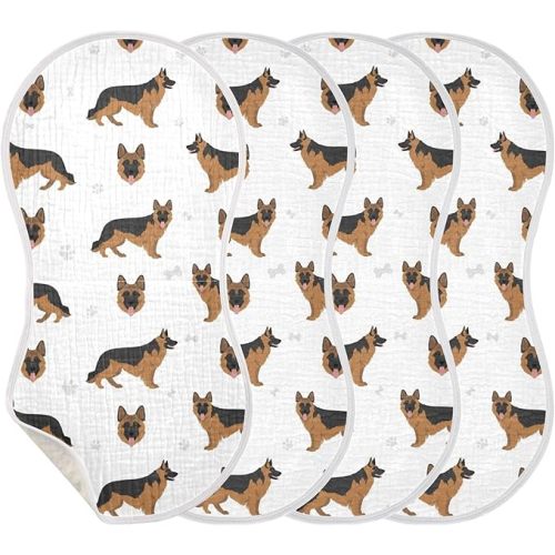 German Shepherd Dog Muslin Burp Cloths for Baby 4 Pack Soft 100% Cotton Baby Washcloths Bibs for Boy Girl