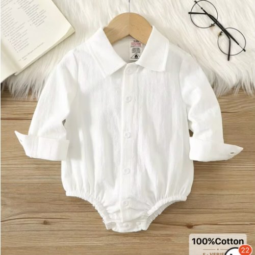 1-3mos SHEIN Unisex Newborn Baby Boy/Girl 100%Cotton Autumn/Winter Long Sleeve White Bodysuit, Baby Bodysuit, Holiday, Full Moon And First Birthday Celebration, Baby Shower, Baby Birthday | SHEIN USA