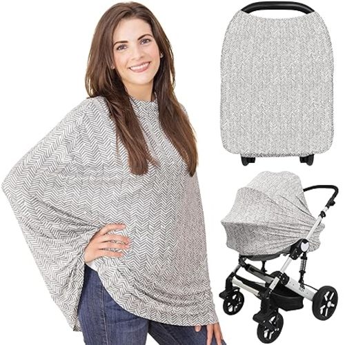 Car Seat Covers for Babies - Nursing Covers for Breastfeeding, Baby Car Seat Canopy for Girls, Boys, Nursing Essentials for Breastfeeding Women, Infant Stroller Privacy Protection (Herringbone)