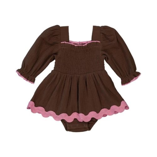 Dark Brown Baby Shirred Romper Dress With Ric Rac | Best&Less™ Online
