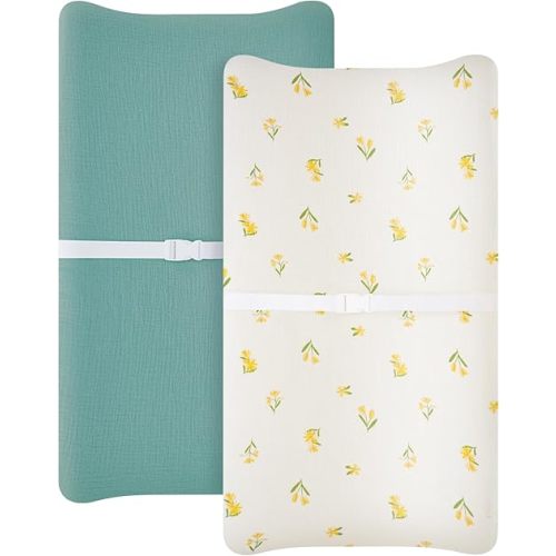 2 Pack Muslin Changing Pad Cover for Baby Girls Boys, 100% Cotton Fitted Baby Diaper Changing Table, Soft and Breathable Changing Pad Sheets, Green